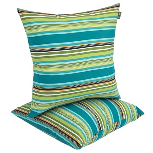 FUNHOME Waterproof Outdoor Throw Pillow Covers Set of 2,Home Decor for Garden Patio Furniture,Couch,Sofa 18 x18 Inch Decorative Pillows Cover Only,NO Insert(Green Stripe)