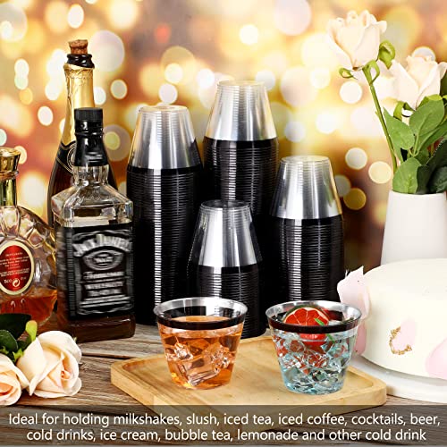 200 Pcs Rimmed Plastic Cups 9 Oz Disposable Wine Glasses Heavy Duty Plastic Cocktail Cups Clear Cups For Party Wedding Birthday Bridal Baby Shower Holiday Celebrations Supplies (Black) #TOP3