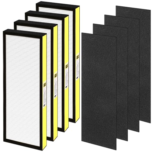 FLT4825 HEPA Filter B Replacement for Germ Guardian Air Purifier Filter Replacement for AC4825 AC4300 AC4800 AC4850 AC4900 Filter Replace, 4 Pack HEPA Filter B + 4 Carbon Pre-Filters