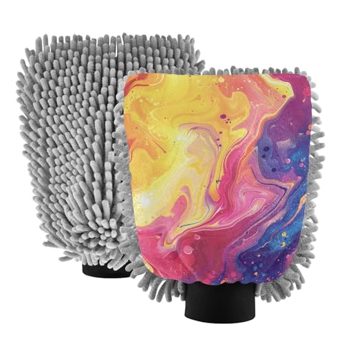 IOACIY Absorbent Microfiber Car Wash Drying Mitts, 2 Pack, Scratch-Free & Lint-Free, Rich Foam, Highly Absorbent, Double Sided, Wash Mitt Perfect for Car Washing, M, Marble (4)
