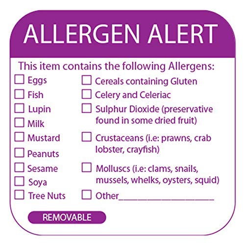 2 x Food Allergen Warning Labels - Roll of 500 - Food Labels to Denote Allergy Warnings