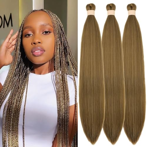 Honey Brown Braiding Hair Pre stretched Box Braiding Hair Extensions Knotless Braids 3 Packs