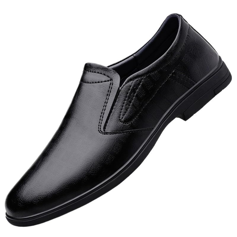 Men's Dress Shoes Black New Casual Dress Oxford Shoes for Men Slip On Round Toe Solid Color PU Leather Oxford Shoes Slip Resistant Rubber Sole Block Heel Low Top Anti-Slip