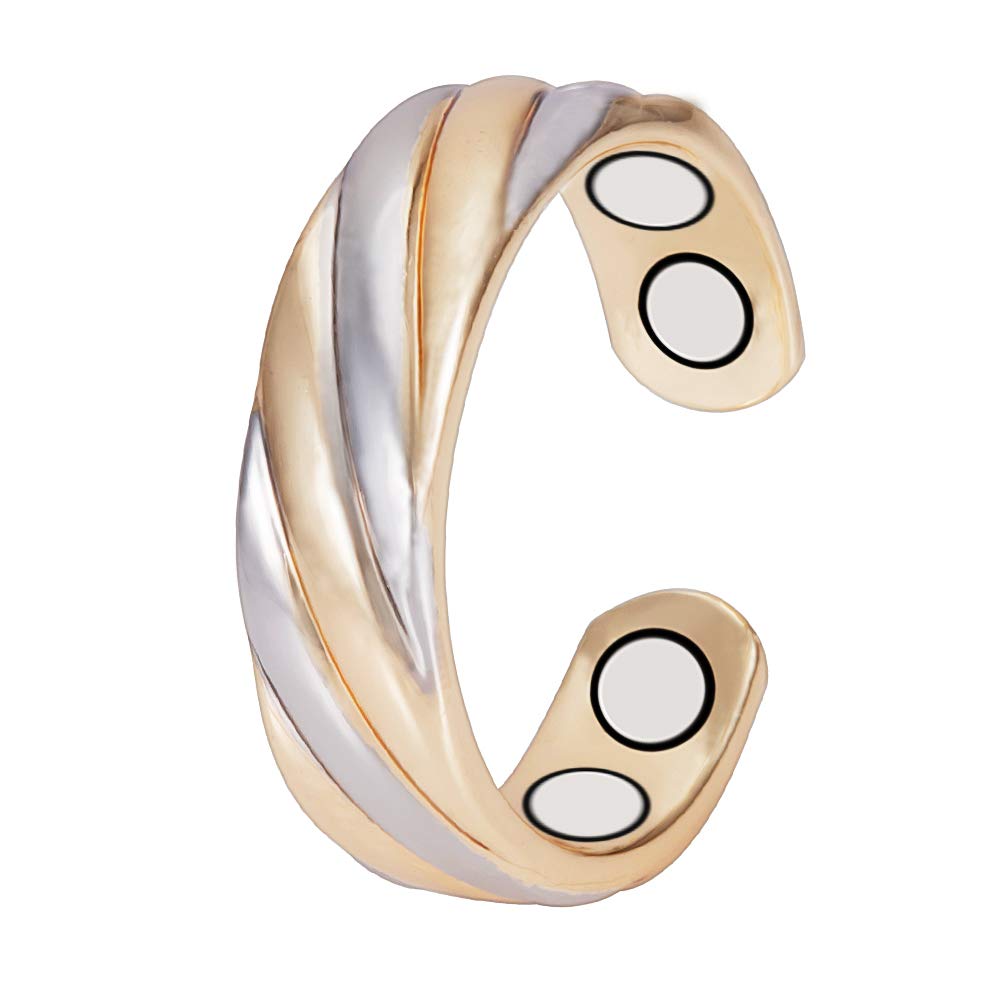 EnerMagiX Copper Rings for Women, Pure Copper Adjustable Magnetic Ring Jewelry, with 3500 Gauss Effective Magnet (Two-color gold)