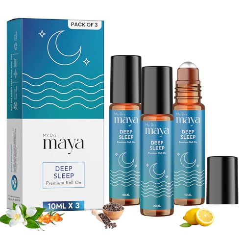 Image of Maya Aromatherapy Deep Sleep Premium Roll On | 100% Pure Essential Oils | Reduces Insomnia, Sleep Disruption, Snoring, Restlessness, Anxiety & Stress | Promotes Relaxed, Peaceful & Sound Sleep | Calms Mind, Regulates Sleep Cycle, Improves Sleep Quality | Sleep Therapy & Support | Easy to Use & Carry | Suitable for Daily Use | Ayurvedic, Natural & Therapeutic | Lasts Over 2 Months | 10ml (Pack of 3)