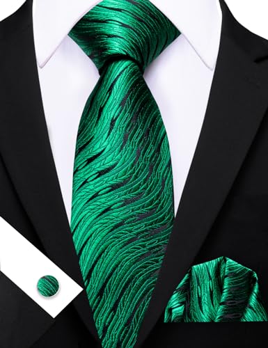 Image of Barry.Wang Man Stripe Ties Set Silk Woven Pocket Square Necktie Cufflinks Formal Party Business