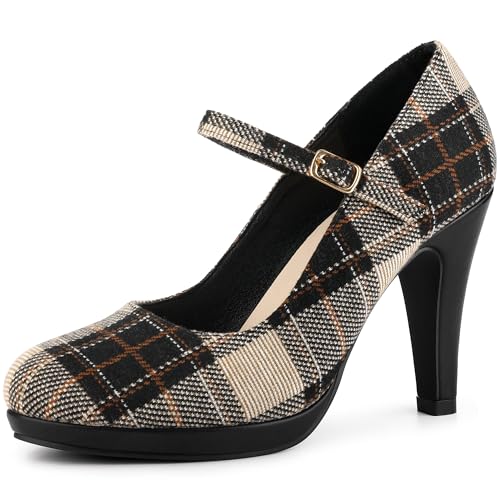 Allegra K Allegra K Women's Houndstooth Platform Heels Mary Jane Black Brown Pumps 7 M US