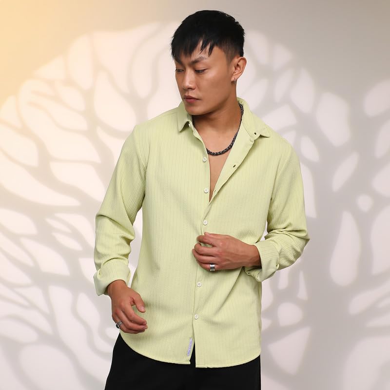Image of CAHOOT Men's Veined-Textured Shirt | Casual Wear | Spread Collar | Long Sleeve | Button Closure | Shirt Crafted with Comfort Fit for Everyday Wear