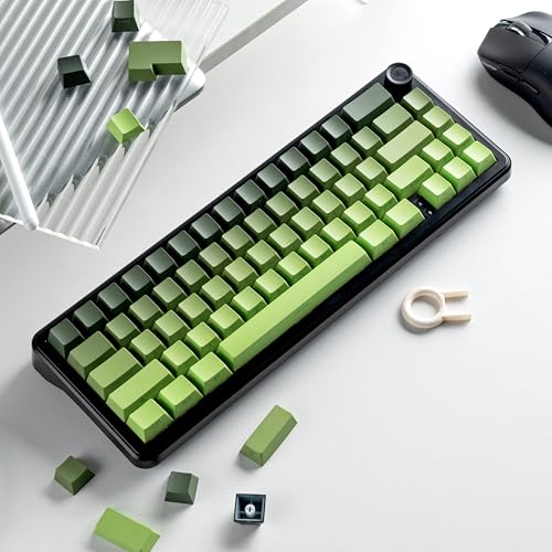 Image of dagaladoo Shine Through keycaps Set,Double Shot PBT keycaps Gradient | Side Print keyboard keycaps,OEM Profile custom Key caps for Mechanical Keyboards 60% 65% 75% 100% TKL Layout,Matcha Green