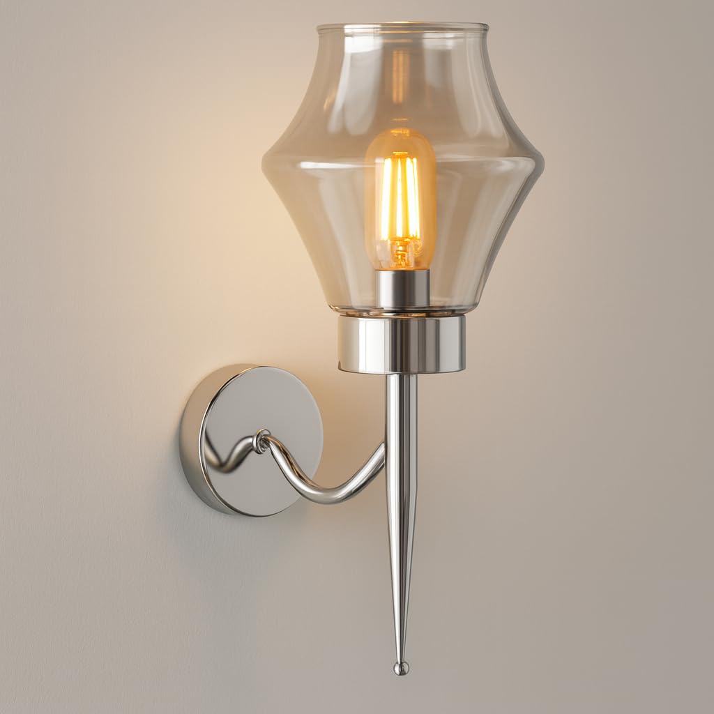 Modern Wall Sconce with Smoked Glass Shade - Chrome Finish, Decorative Indoor Lighting Fixture, Ideal for Living Room, Bedroom, Hallway, and Entryway - Elegant Wall Lamp (Style 2)