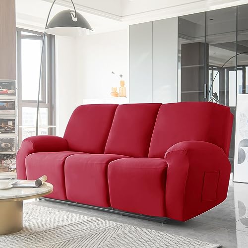 Funda para sofá reclinable de 3 plazas elástica y lavable color sólido 4
