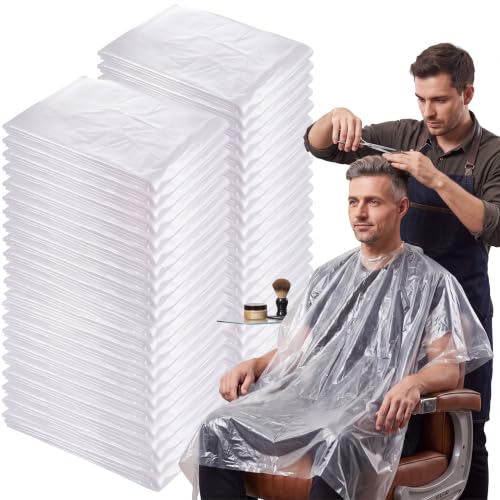 WILLBOND 100 Disposable Salon Cape for Hair Stylist,51.2 x 36.2 Inch,Clear