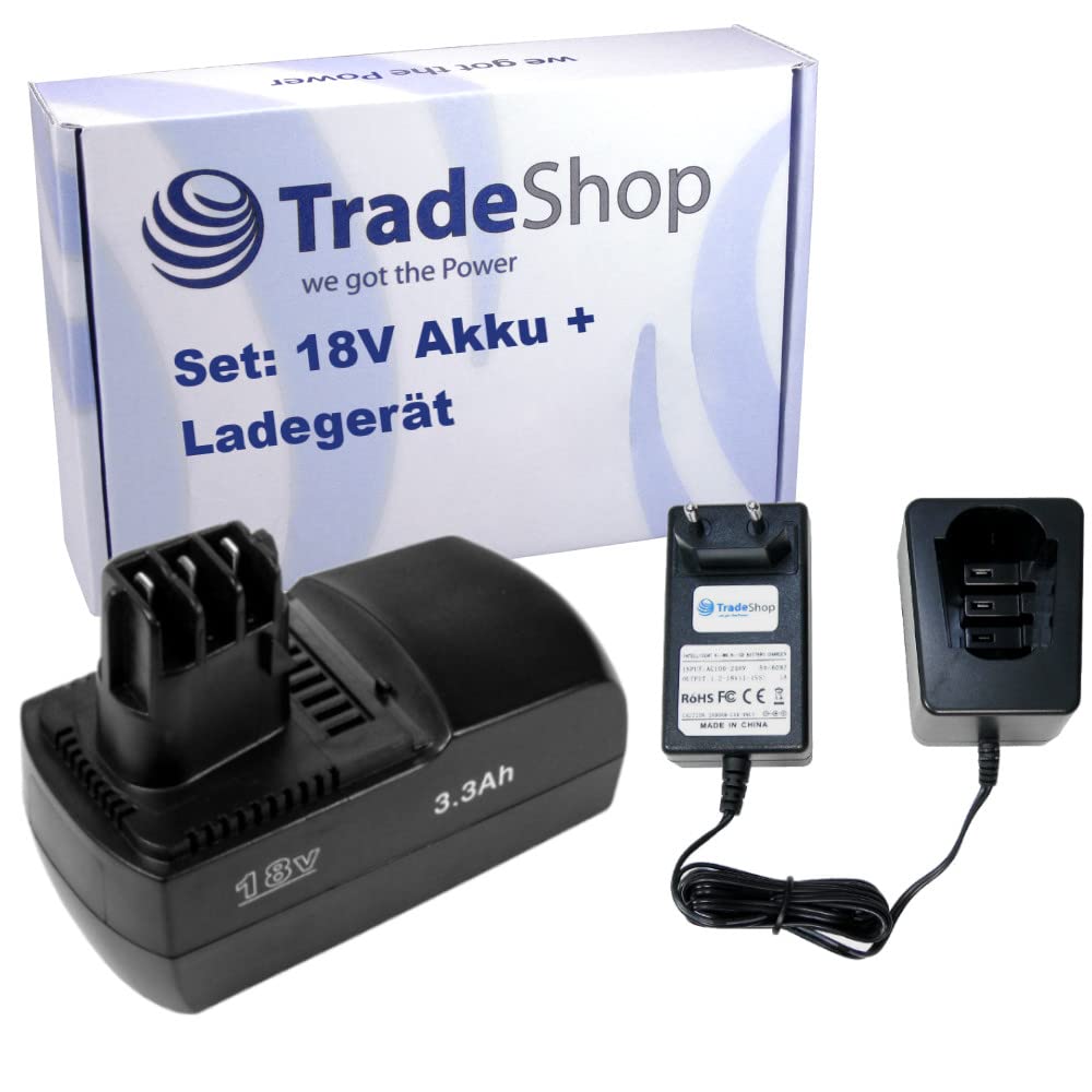 Trade-Shop Zestaw 2 w 1: akumulator NI-MH 18 V / 3300 mAh + szybka ładowarka do Metabo ULA 9.6-18 zastępuje 6.31739 6.31857 6.25477 6.25478 6.31740 6.25484 LC 4 0