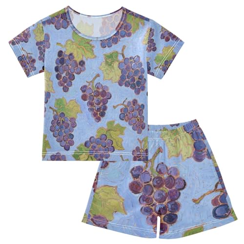 Boys 2 Piecing Pajama Set Lovely Sleepy Pj Shorts for Child Play Wear 6Y Grape Fruit Blue Art Painting pijama para jovenes hombres