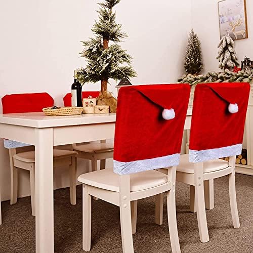 KAHEIGN Pack of 10 Christmas Chair Covers, Non-Woven Red Hat Dining Chair Slipcovers Christmas Chair Back Covers Xmas Kitchen Chair Covers for Christmas Holiday New Year Decoration (50cm x 60cm)