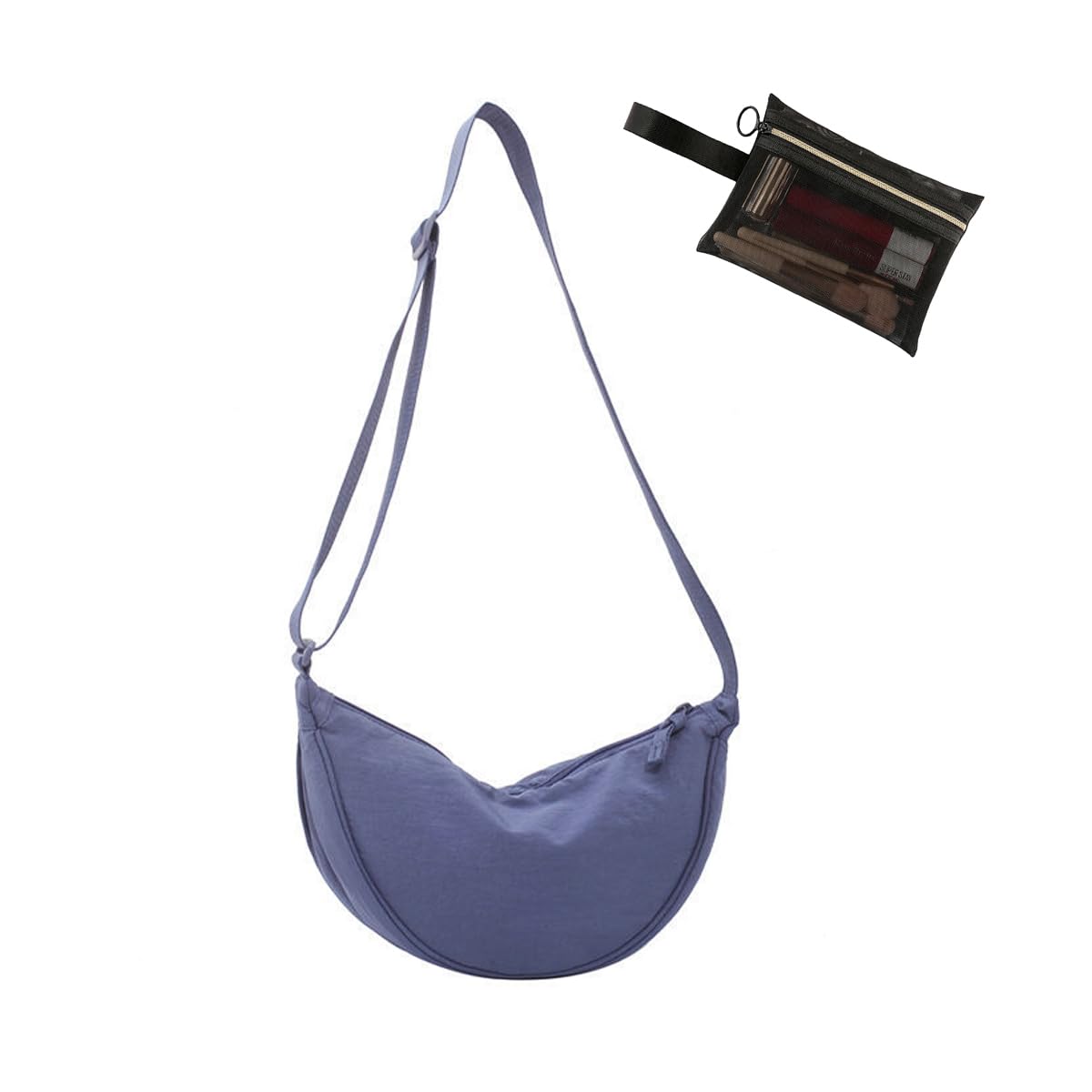 Crossbody Bag Hobo Crescent Bag with Mesh Storage, Women Men Shoulder Purse Dumpling Bag Adjustable Strap