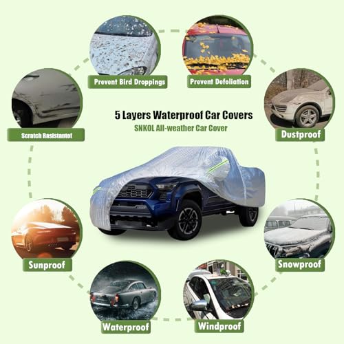 Image of 5 Layers Waterproof Car Covers for Trucks All Weather Season UV Protection Rainproof Outdoor Full Cover Universal Fit Truck Length Up to 242 inch, Max Cab Length 146 inch