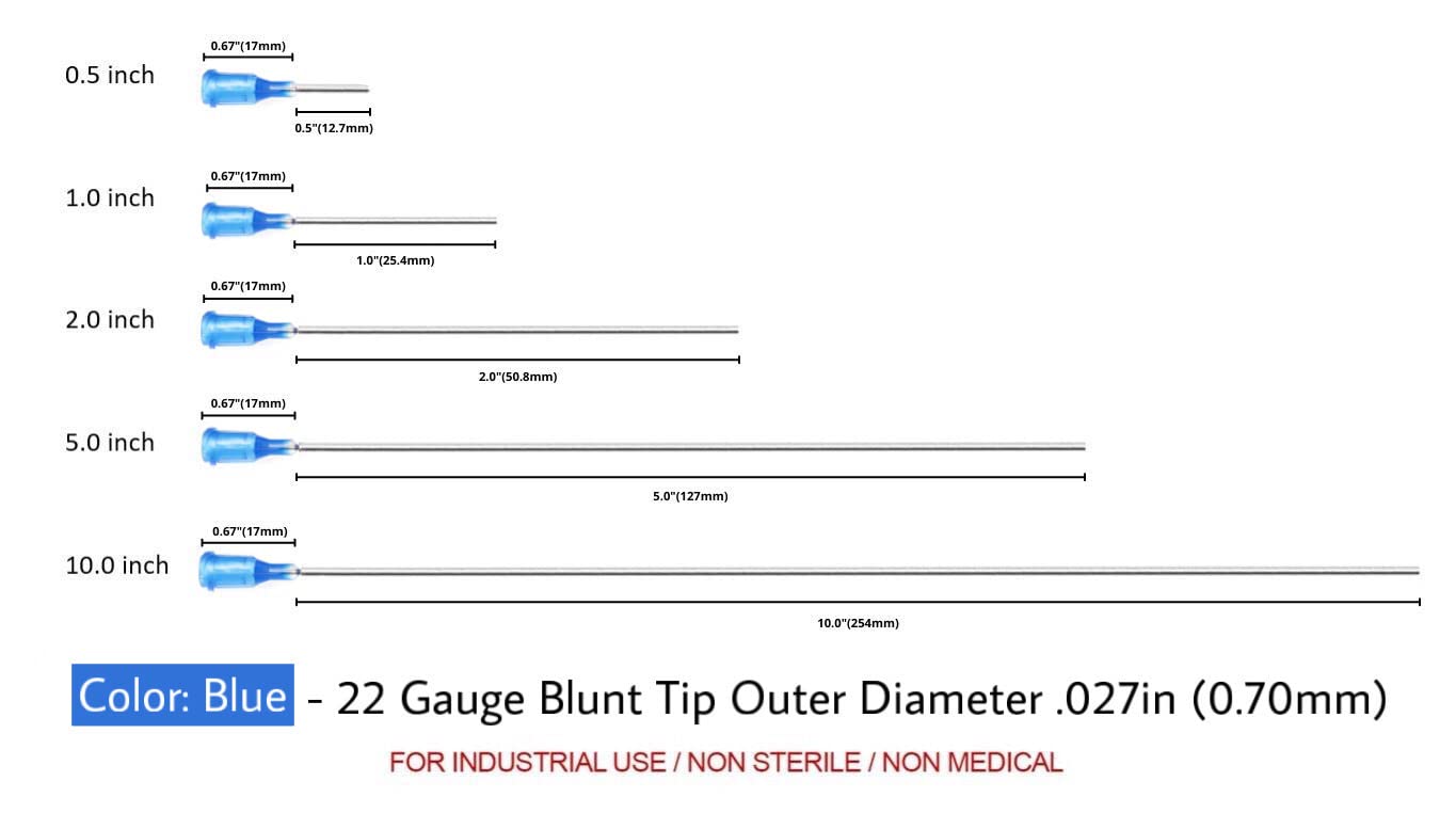 Rachel's Closeouts 25 Packs of 22 Gauge Needle 0.5-inch Dispensing Needle in Your Choice of Gauge & Pcs Blunt Tip Needle Industrial Dispensing Needle | Luer Lock Needle | Syringe Needles |