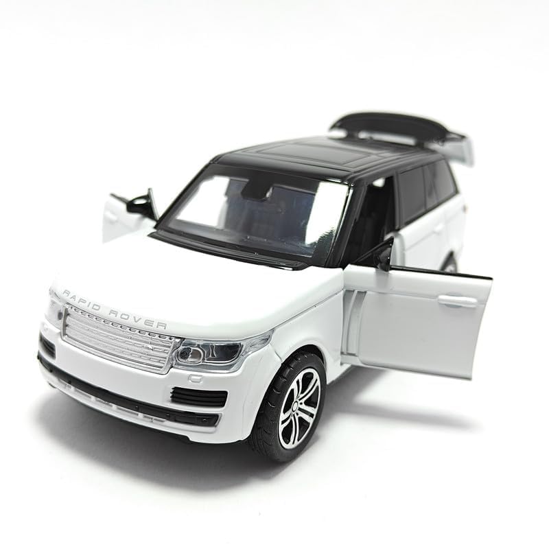 Image of Kids Model 1:32 Range Rover Die Cast Metal Car Pull Back Action Opening Doors with Realistic Engine Sound Lights Toy Car Gift for Boys - White