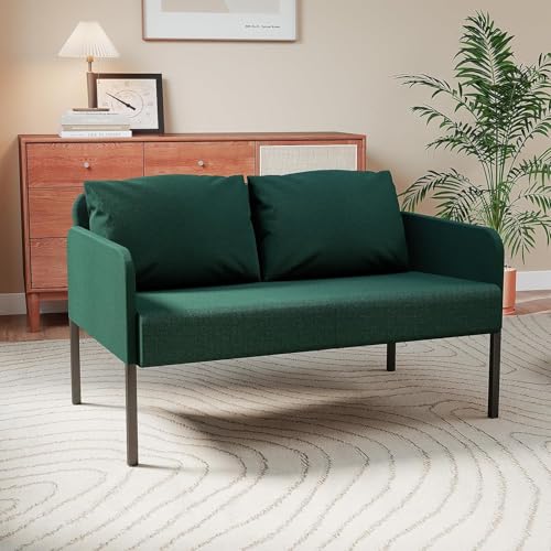 Fabulcozy   Sofá de 2 plazas (110 cm, diseño minimalista, pequeño sofá de 2 plazas, respaldo alto y tejido transpirable, cómodo, ideal para sala de estar), color verde