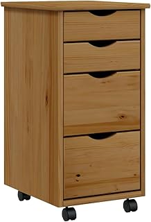 vidaXL Rolling Cabinet, Office Cabinet with Drawers, Filing Cabinet for Living Room, Chest of Drawers, Modern Style, Honey Brown Solid Wood Pine MOSS