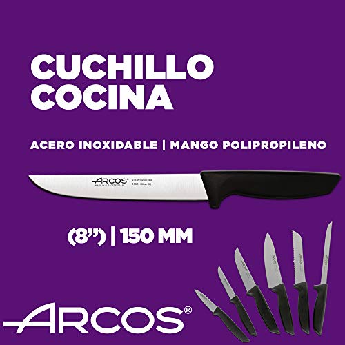 Arcos-Juego-Cuchillos-Cocina-Profesionales-Cuchillos-Cocina-Profesional-6-pzas-Cuchillos-Acero-Inoxidable-Mango-Negro-Utensilios-de-Cocina-Serie-Niza-Apto-lavavajillas