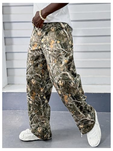OYOANGLE Men's All Over Print Long Pants Zipper Fly Wide Leg Trousers with Pockets Streetwear3