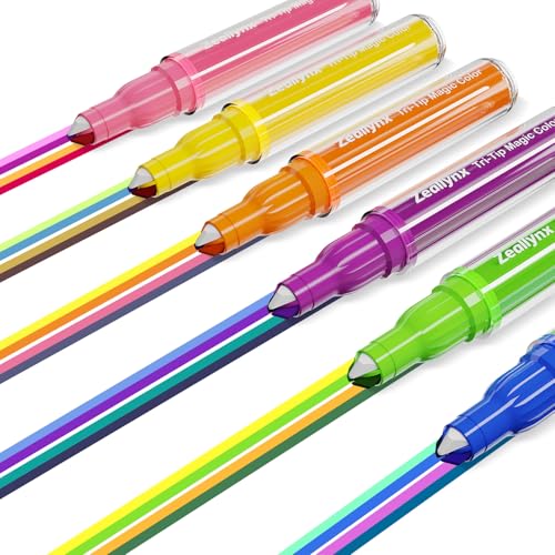 Zeallynx 3-in-1 Highlighter Marker Set, 6 Pens with 2 Highlighter