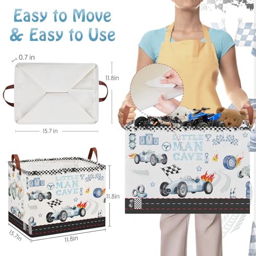 Image of Car Themed Room Decor Basket, Kids Vintage Car Laundry Hampers,Storage Bins,Tire Toy Box for Boys, Blue Basket for Gifts Empty(Vintage Blue)