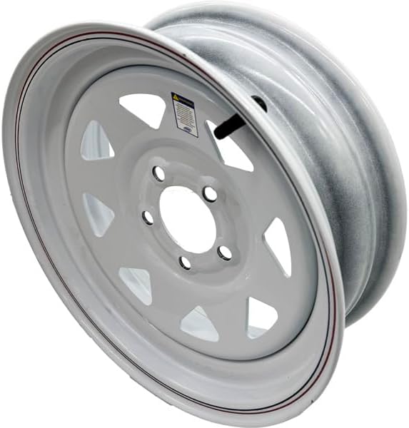 Premium Service 15x5 5 on 4.5 Spoked Steel Trailer Wheel - White with Pinstripes