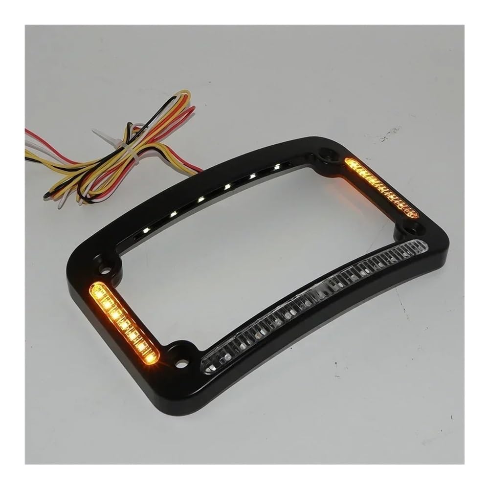 Trasera Lámpara Marco De Matrícula Motocicleta Curvado Con Doble LED, Freno O Giros, Acabado En Negro