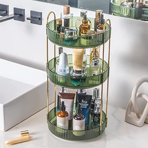 Shuang Qing HZPCLX3CL Rotating Makeup Organizer For Vanity 3 Tier, High-Capacity Skincare Clear Make Up Storage Perfume Organizers Cosmetic Dresser Organizer Countertop 360 Spinning（Green） thumb #7