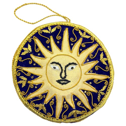Zari Sun - Adorno de Navidad, bordado Zardozi, bolsa de regalo, fabricado en la India