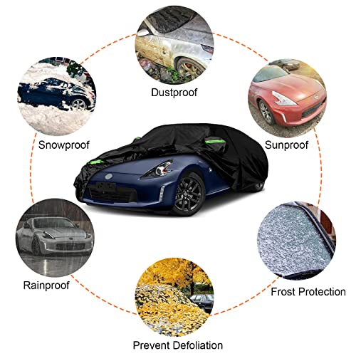 Image of Waterproof Car Covers Replace for 2009-2023 Nissan 370Z, 6 Layers Custom-Fit Outdoor All Weather Car Covers with Zipper Door & Windproof Bands for Snow Rain Dust Hail Protection