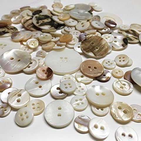 90-170pcs Assorted Size Shape Colour Buttons Plastic Acrylic Mother of Pearl Shell Wooden Craft Beads Knitting Sewing Jewellery Making Accessories (Cream Shell Mix) Cover