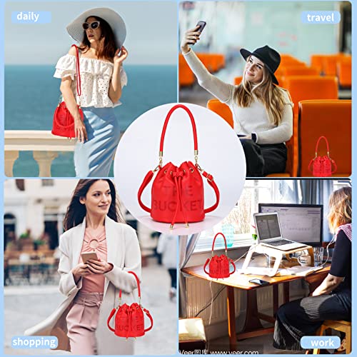 Image of JQAliMOVV Mini Leather Bucket Bags for Women Drawstring Bucket Purse Crossbody Handbags Hobo Bag