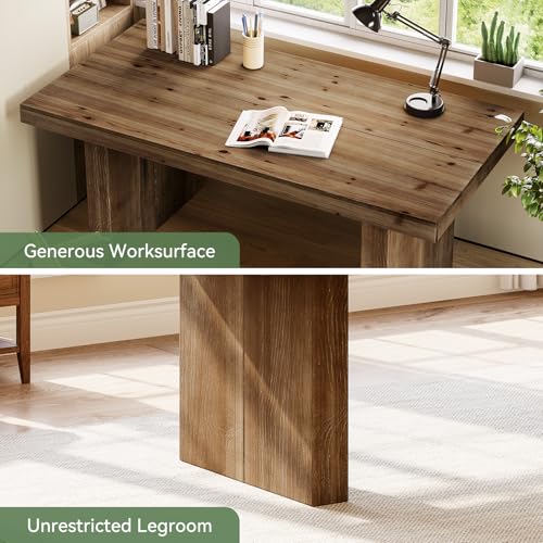 63" Solid Wood Home Office Desk, Farmhouse Large Executive Computer Desk with Sturdy Wooden Legs, Study Writing Table Business Workstation with Spacious Tabletop, Rustic Dark Brown - Image 6