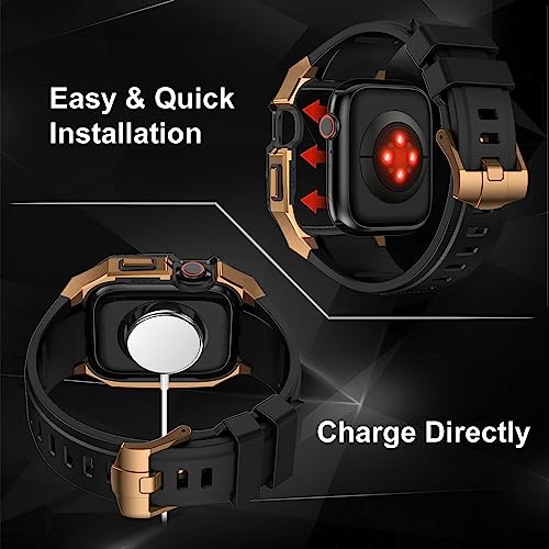 Image of Luxury Metal Case with Band Compatible for Apple Watch 44mm 45mm 46mm 49mm,Men Rugged Protective Bumper Cover with Soft Silicone Strap for iWatch Series 11 /10 /9 /8 /7 /6 /SE3 /SE2 /SE /5 /4 and Ultra 3 /2 /1 49mm