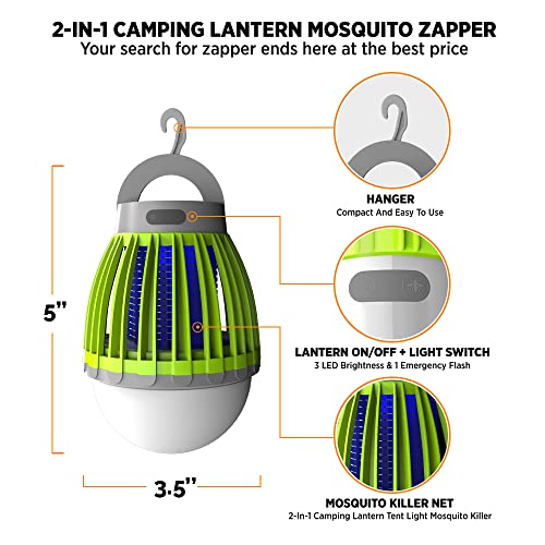Zapout Camping Lantern Bug Buster Bulb Zapper Tent Light Portable Led And Emergency Lamp With Waterproof Mosquito Repellent Fly Killer Usb 2000Mah Rechargeable Battery For Outdoor (Lime Green) #TOP1