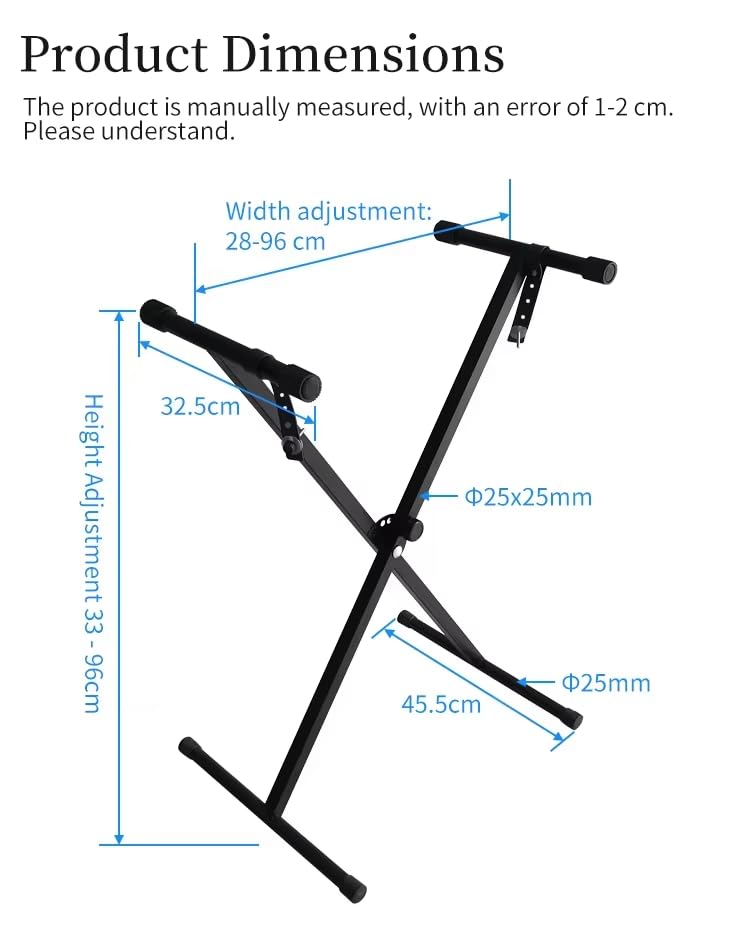 Image of Blueberry R‑12 Single‑X Adjustable Keyboard Stand - 5 Locking Positions, Safety Lock Pin, Foldable Design - Compatible with Yamaha PSR, PSS, NP, DGX, P Series, Casio CTK, CT‑X, CT‑S, Roland Digital Keyboards (SINGLE-X-SHAPE, Compatible With Yamaha Models)