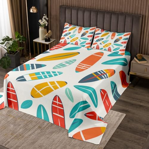Erosebridal Surfboard Twin Quilt,Surfer Surf Bedding Set,Coastal Beach Themed Quilts Bed Set for Kids Boys Girls,Summer Hawaiian Surfing Bedspread Bedroom Decor with 1 Pillowsham