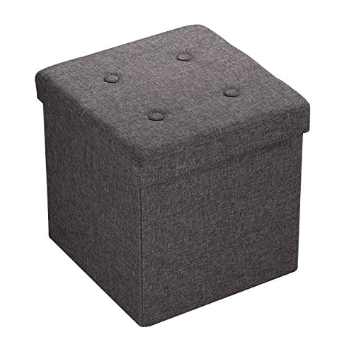 Mari Home Banco de Almacenaje Puff - Taburete Imitación Lino y Caja para Zapatos, Ropa de Cama, Juguetes - Dormitorio, Salón - Mesa Sofá Reposapiés - Cap. 300 kg - 38x38x38 cm – Gris Oscuro
