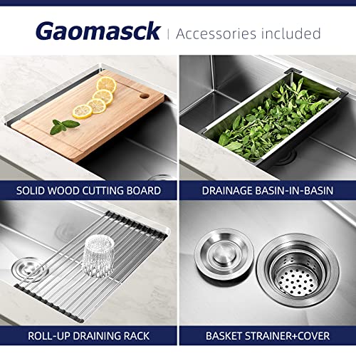 Gaomasck Workstation Kitchen Sink Undermount 32 Inch Kitchen Sink Single Bowl 16 Gauge Stainless Steel Sink Multifunctional Step Kitchen Sinks Fregadero #TOP4