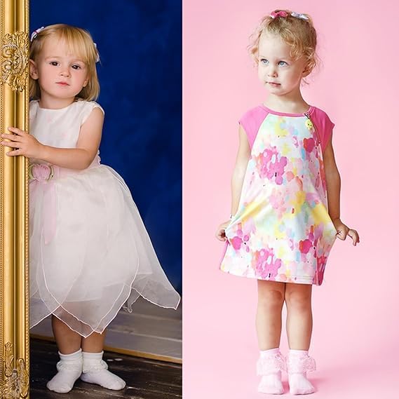 2 Pairs Girls Ruffle Socks Double Lace Cute Frilly Trim White Princess Comfortable Socks3