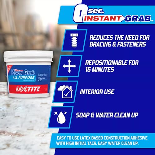 Image of Loctite Power Grab Express All Purpose Construction Adhesive, White, 1 gallon Tub, 4 Pack
