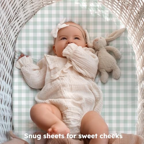 Image of Baby Bassinet Sheets Boy, 3 Pack Fitted Bassinet Mattress Sheets, Compatible with Halo Bassinest Swivel Sleeper&Oval Hourglass Rectangle Mattress,Ultra Soft Green Forest Bear
