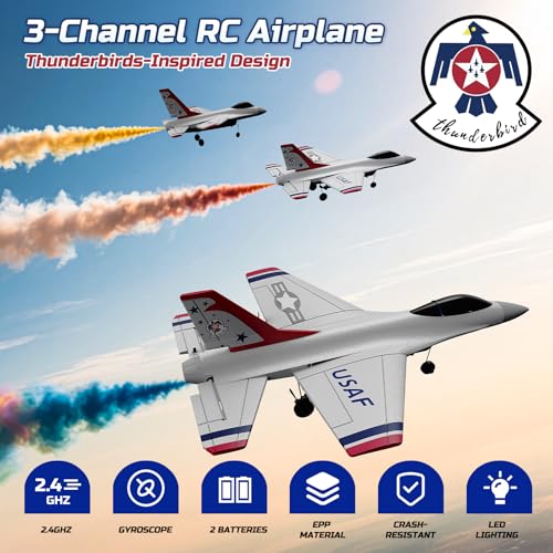 Image of DEERC F16 Thunderbirds RC Plane,3CH Remote Control Airplane Fighter Toys
