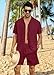 YTD Men's 2 Pieces Beach Outfit Set Short Sleeve Button Down Shirts Summer Beach Shorts Casual Outfits M Red