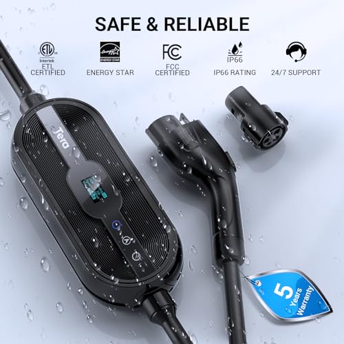 Tera-for-Tesla-EV-Charger-Level-1-2-J1772-32A-16A-110V-240V-ETL-Energy-Star-5-Years-Warranty-Dual-Use-Portable-Wall-Connector-NEMA-14-50-NEMA-5-15-Wi-Fi-BT-Enabled-25FT-Cable-with-Holder-P01