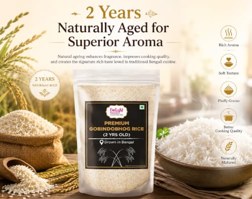 Image of Delight Foods Premium Bengali Gobindobhog Rice 1kg | 2 Years Old Aged | Unpolished Aromatic Short Grain Chawal | Grown in Bengal | Ideal for Payesh /Kheer, Biryani & Pulao